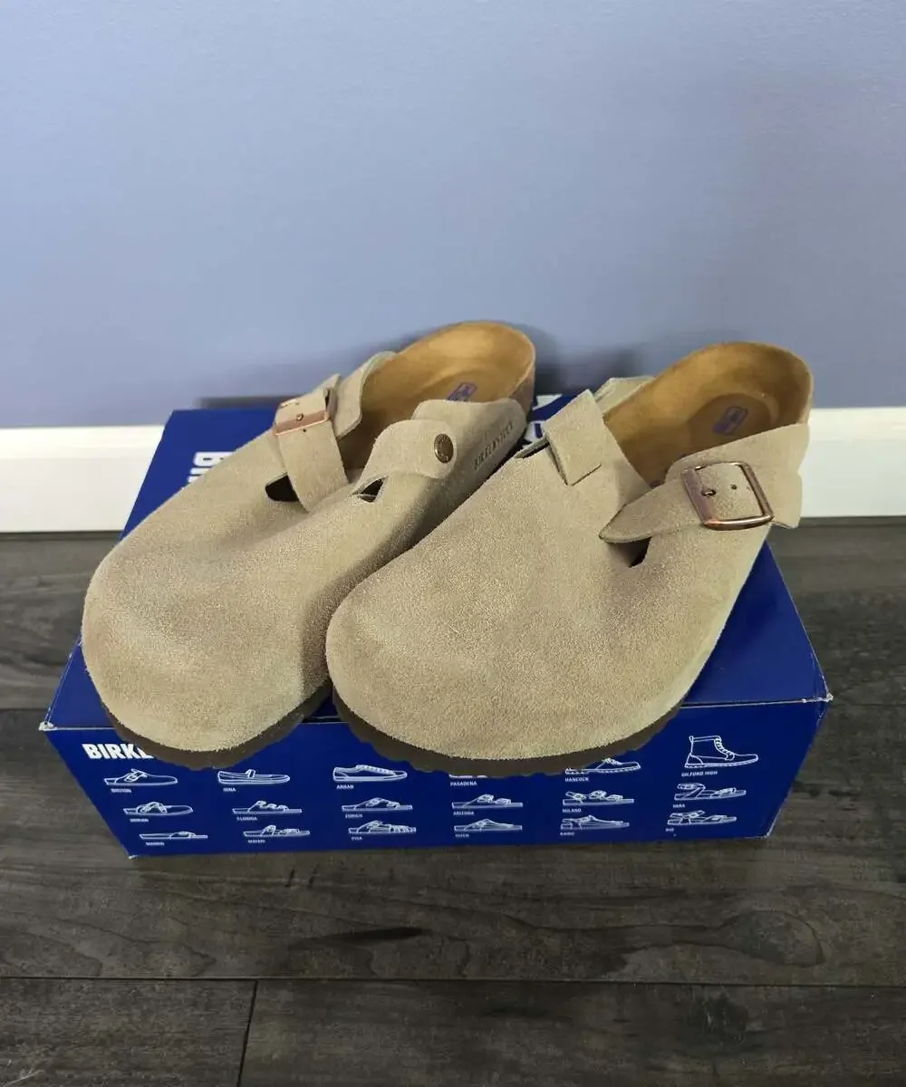 ** New BIRKENSTOCK Boston Soft Footbed Suede Leather Clogs Taupe 43